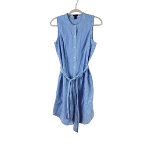 J CREW COLLECTION womens size S blue white striped tie waist cotton dress